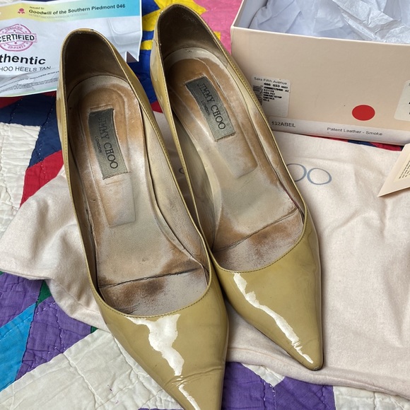 Jimmy Choo Shoes Authentic Jimmy Choo Cream Patent Leather Heels